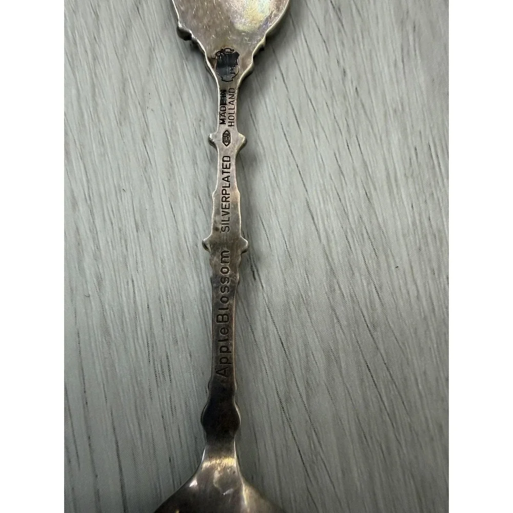Mother's Day 1987 Holland Apple Blossom Enamel Spoon Silver‎ Plate Dutch